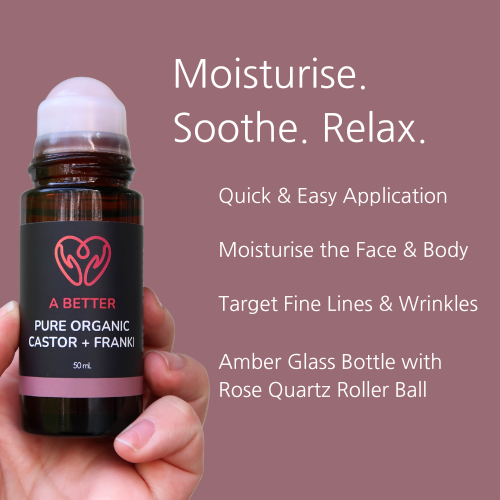 Pure Organic Castor Oil and Frankincense Roll-On 50mL - Amber Glass Bottle Rose Quartz Roller-3