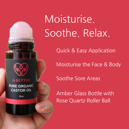 Pure Organic Castor Oil Roll-On 50mL - Amber Glass Bottle Rose Quartz Roller-3