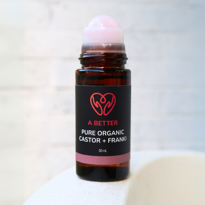 Pure Organic Castor Oil and Frankincense Roll-On 50mL - Amber Glass Bottle Rose Quartz Roller-0
