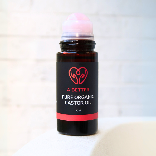 Pure Organic Castor Oil Roll-On 50mL - Amber Glass Bottle Rose Quartz Roller-0